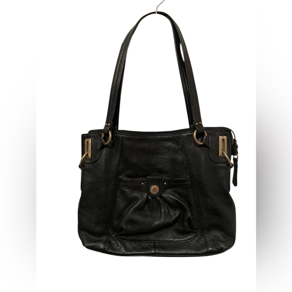 Stone Mountain Black Pebbled Genuine Leather Shoulder Purse Bag Lots of Pockets
